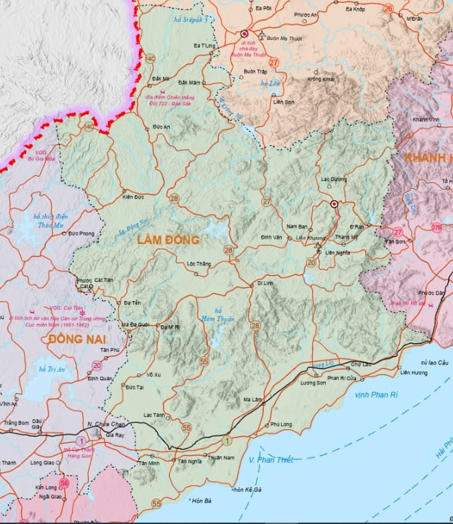 Bản đồ hành chính tỉnh Lâm Đồng mới nhất sau sáp nhập