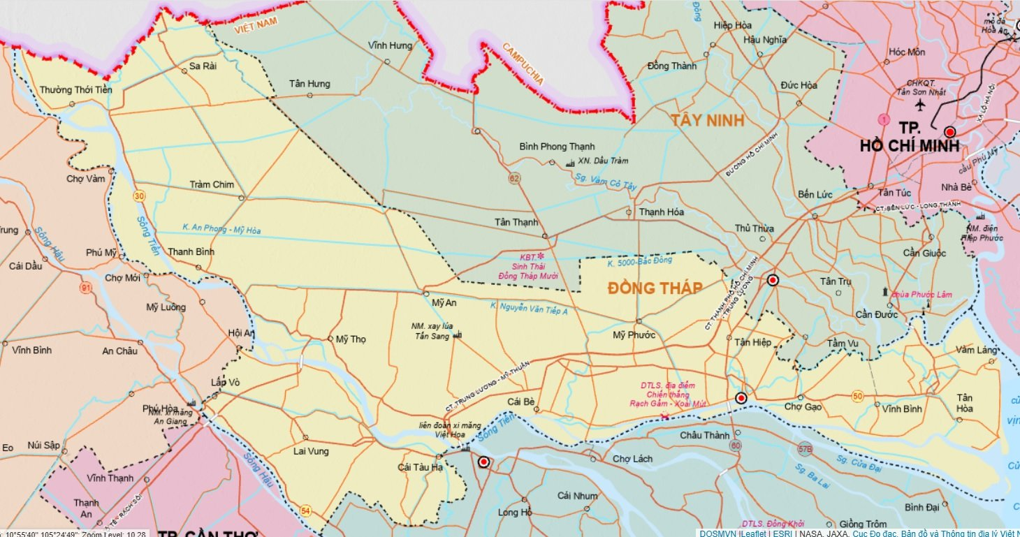 Bản đồ hành chính tỉnh Đồng Tháp sau sáp nhập tỉnh năm 2025