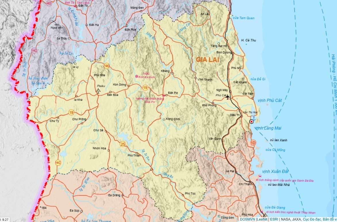 Bản đồ hành chính tỉnh Gia Lai mới nhất sau sáp nhập