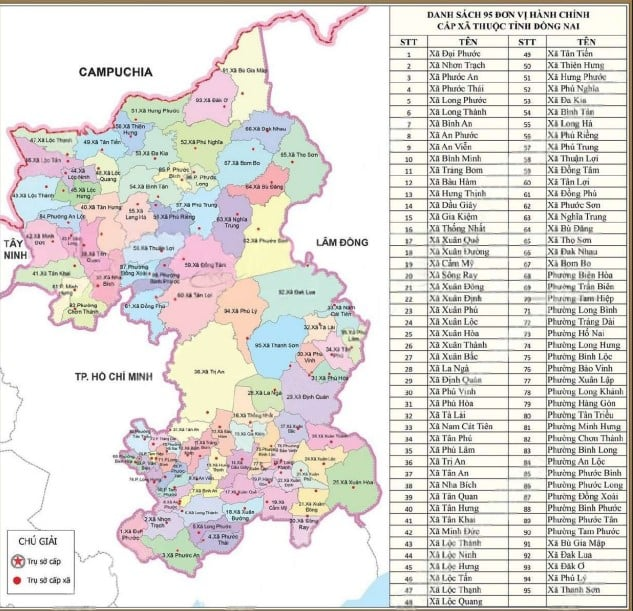 Bản đồ hành chính của tỉnh Đồng Nai sau sáp nhập mới nhất
