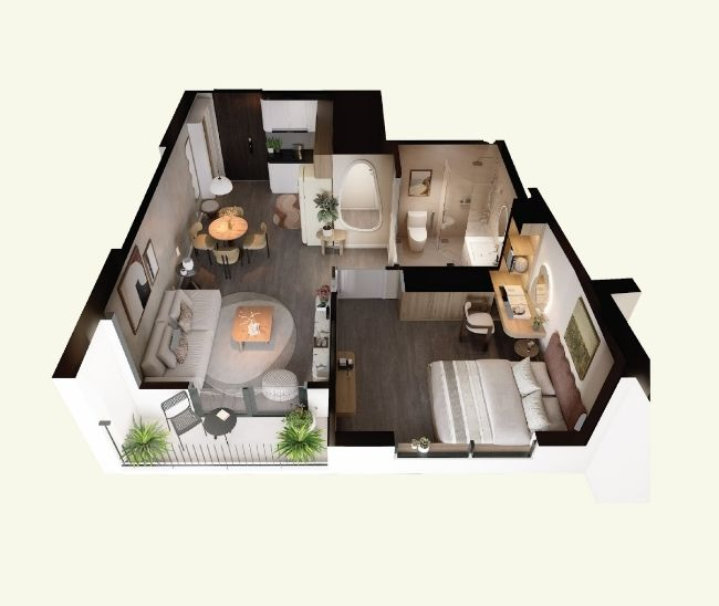 Căn hộ 1 phòng ngủ tại Chung cư The Zenith được thiết kế với view Panorama