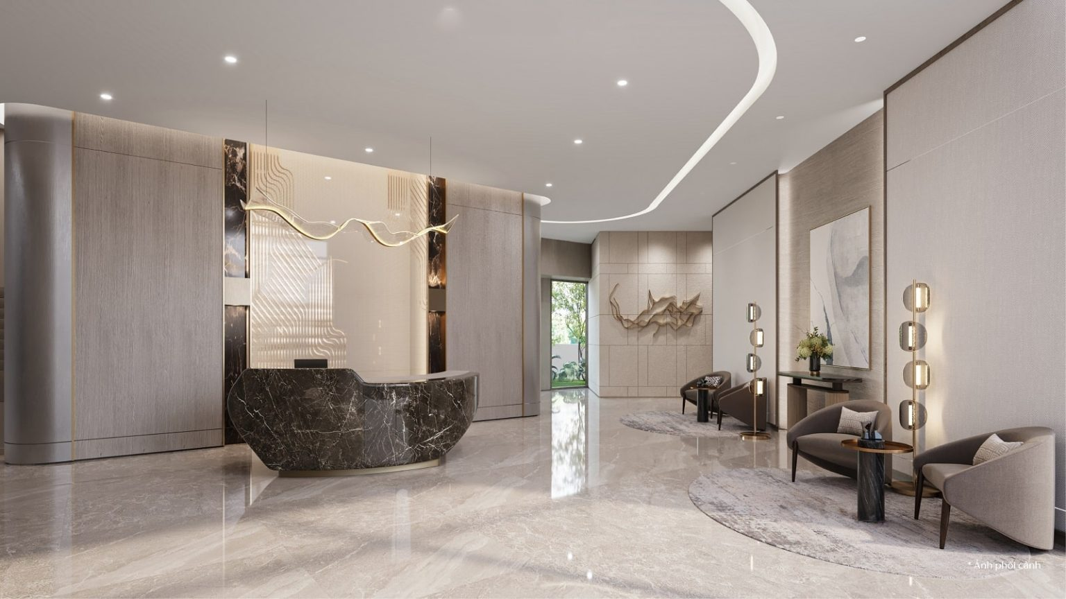 Sảnh Lounge tại Masteri Sky Quarter với thiết kế nghệ thuật hiện đại